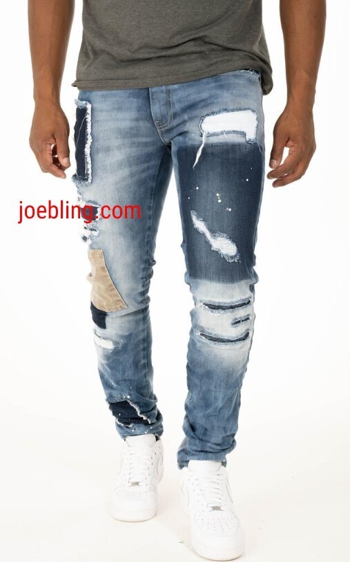 URBAN DENIM - STRETCH PATCH RIPPED SPATTERED