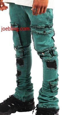 URBAN DENIM - FLARE SUPER STACKED PATCHY GREEN BOOTCUT