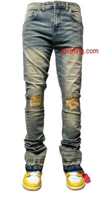 URBAN DENIM - FLARE STACKED JEANS RIPPED FADED BOOTCUT
