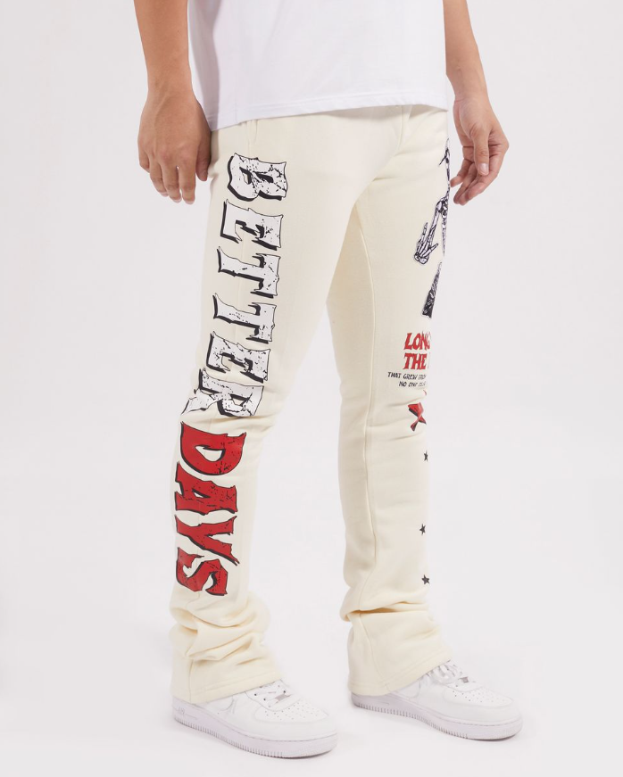 BETTER DAYS FLEECE STACKED PANTS EGGSHELL