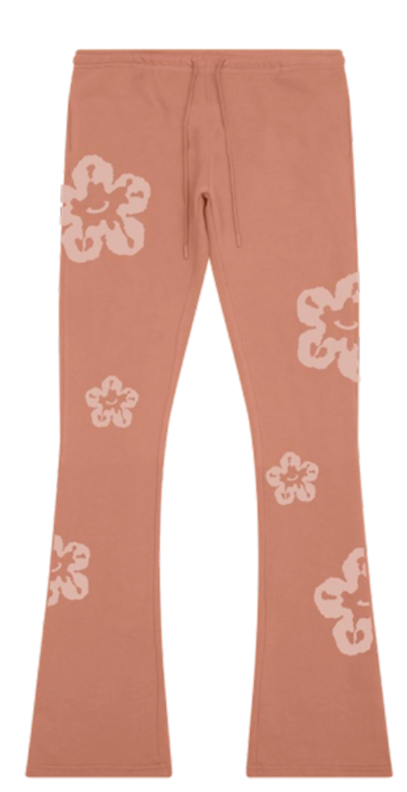 FLORAL TEAR DRIP FLEECE STACKED PANTS SALMON