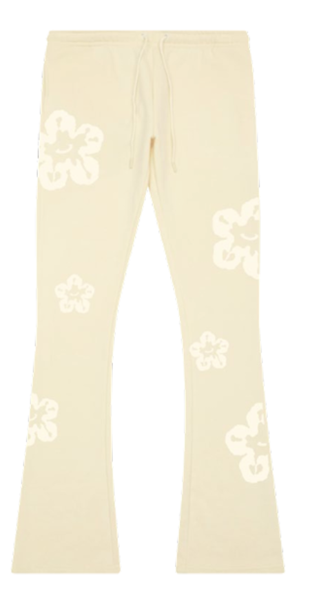 FLORAL TEAR DRIP STACKED PANTS EGGSHELL