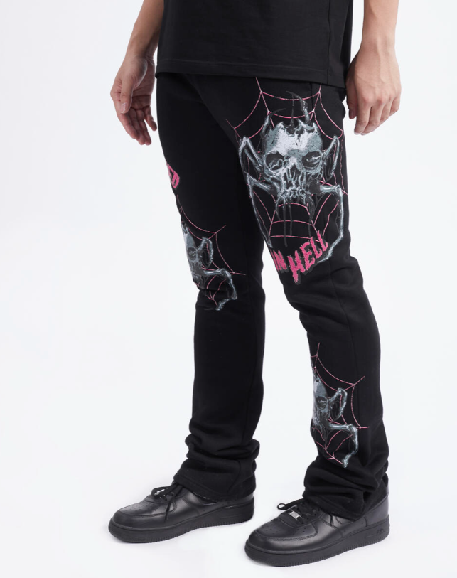 TRAPPED FLEECE STACKED PANTS BLACK