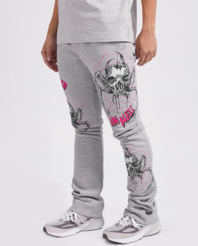 TRAPPED FLEECE STACKED PANTS HEATHER GREY
