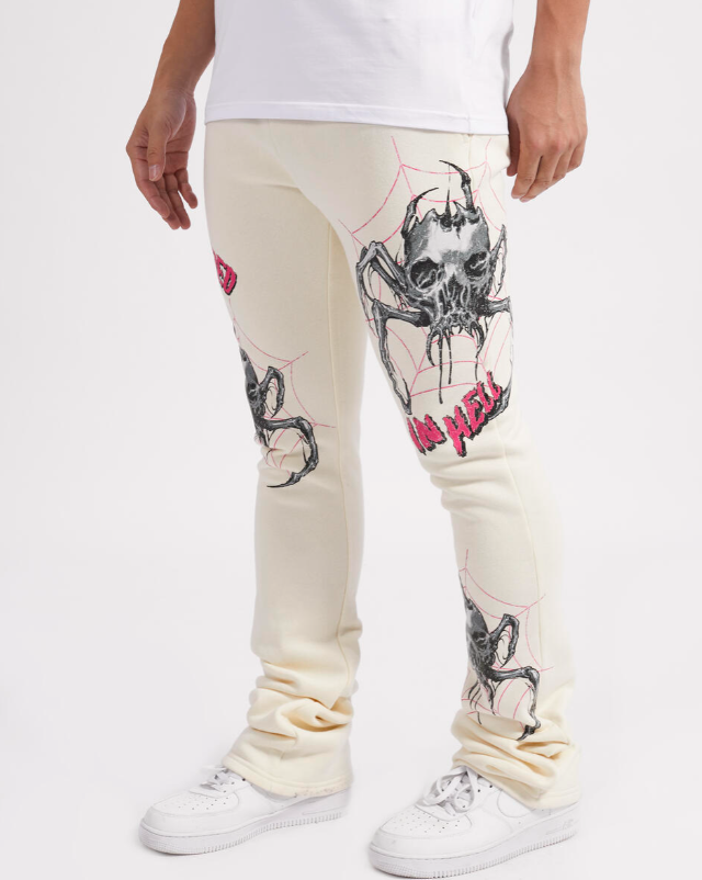 TRAPPED FLEECE STACKED PANTS EGGSHELL