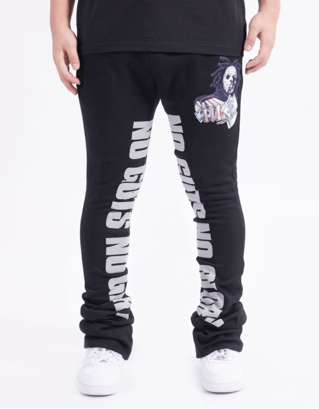 NO GUTS NO GLORY FLEECE STACKED PANTS BLACK