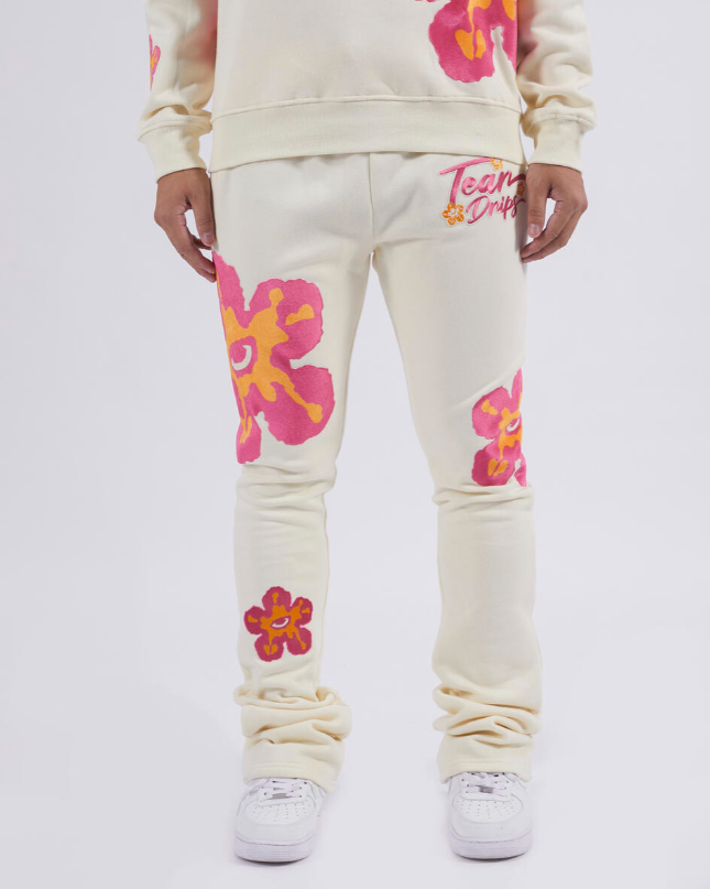 DEEP TEAR DRIP FLEECE STACKED PANTS EGGSHELL