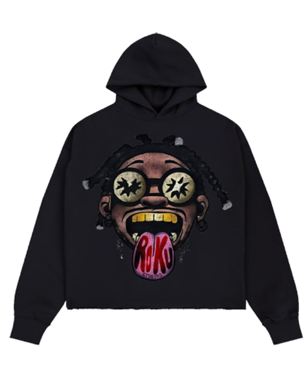 JR HIGH CROPPED DROP SHOULDER HOODIE BLACK