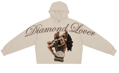 DIAMOND LOVER CROPPED DROP SHOULDER HOODIE WITH RHINESTONE DETAILS TAUPE