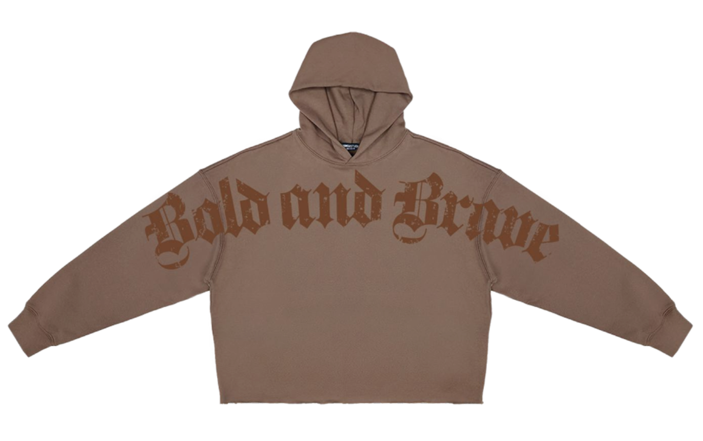 BOLD AND BRAVE CROPPED DROP SHOULDER FLEECE HOODIE DARK TAUPE