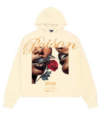 POISON CROPPED DROP SHOULDER FLEECE HOODIE EGGSHELL