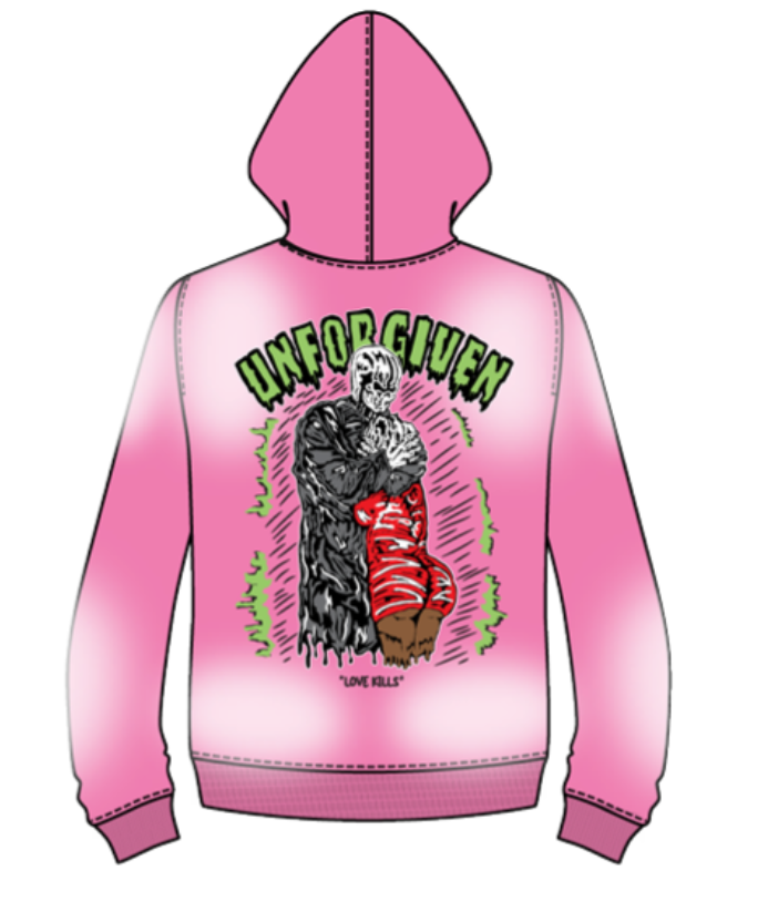 UNFORGIVEN ZIP DOWN HOODIE  PINK
