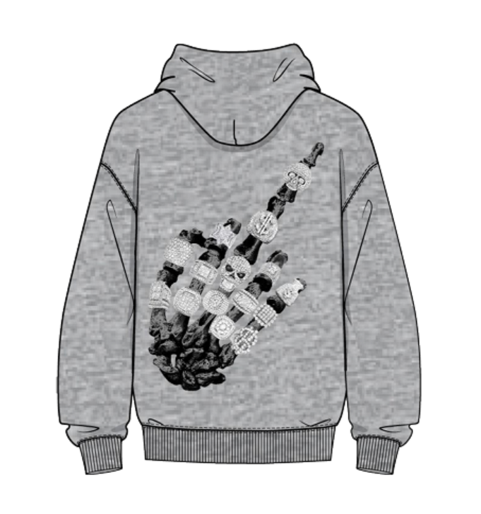 RHINESTONES DIAMOND PLAYER HOODIE  HEATHER GREY