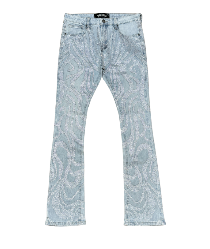 VICIOUS INDIGO BLUE EMBELLISHED DENIM