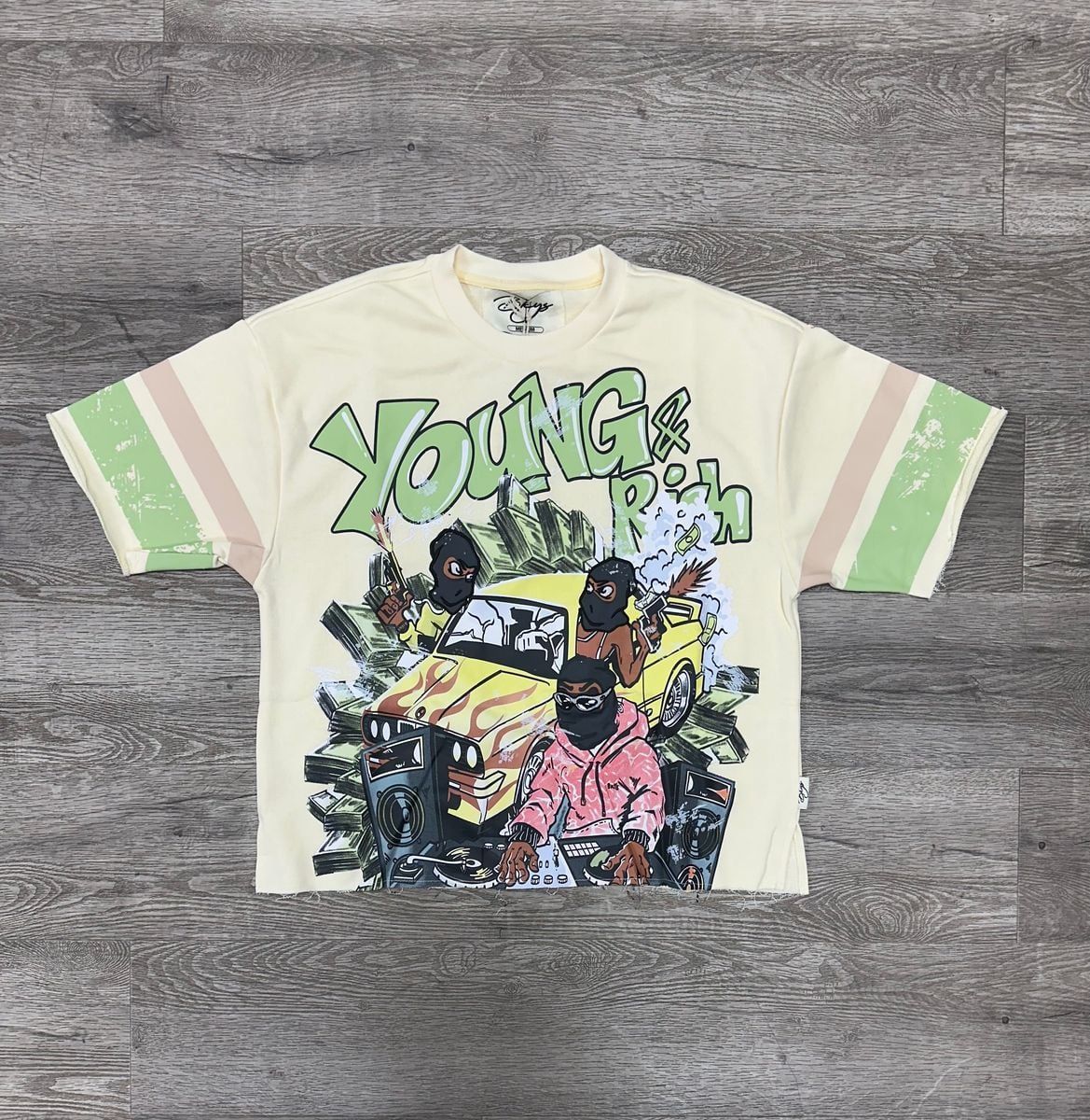 BKYS YOUNG &amp; RICH&quot; 3/4 SLEEVE F-TERRY CROPPED TEE