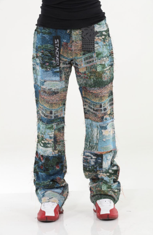 Pinstripe Tapestry Stacked Flare Jeans