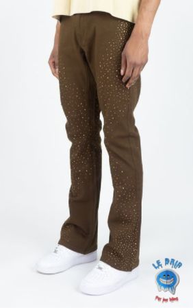 RHINESTONE STACKED TWILL PANTS (LIGHT TOPAZ STONES)