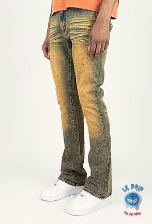 RHINESTONE STACKED DENIM PANTS (ROSE GOLD STONES)
