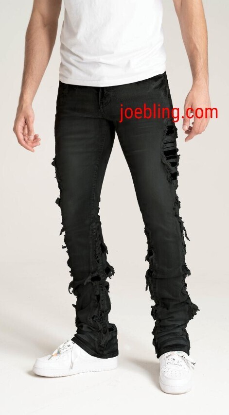 FLARE STACKED RIPPED JEAN