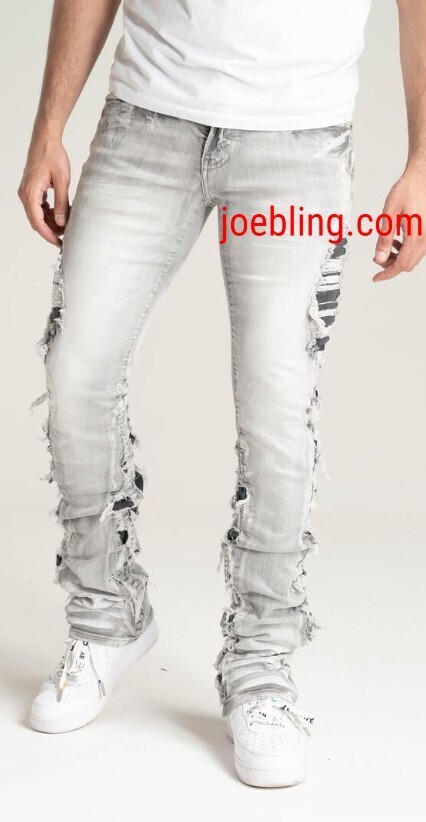 FLARE STACKED RIPPED JEAN