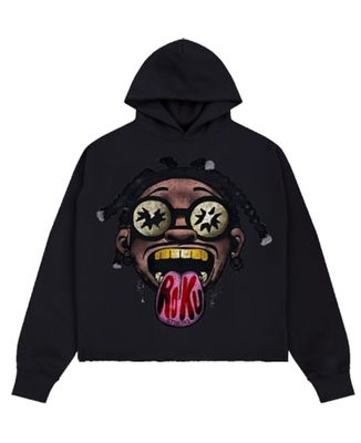 JR HIGH CROPPED DROP SHOULDER HOODIE BLACK