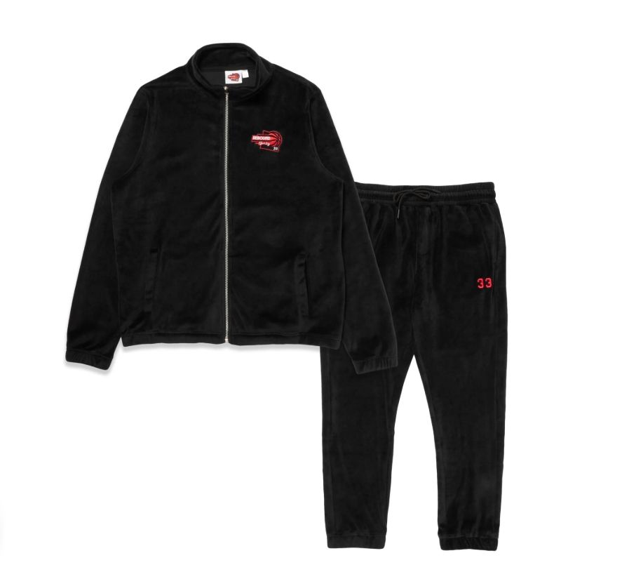 Velour Tracksuit Jacket &amp; Pants Black/Red
