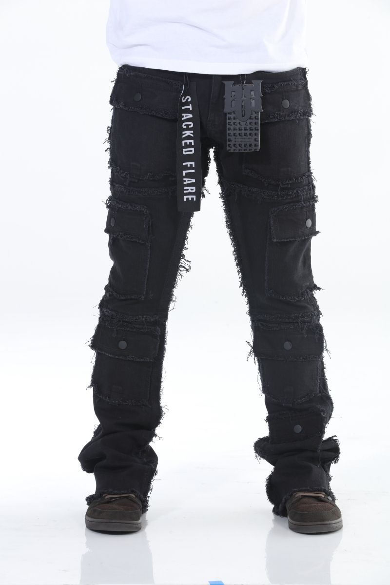 Cargo Pocket Jet Black Stacked Flare