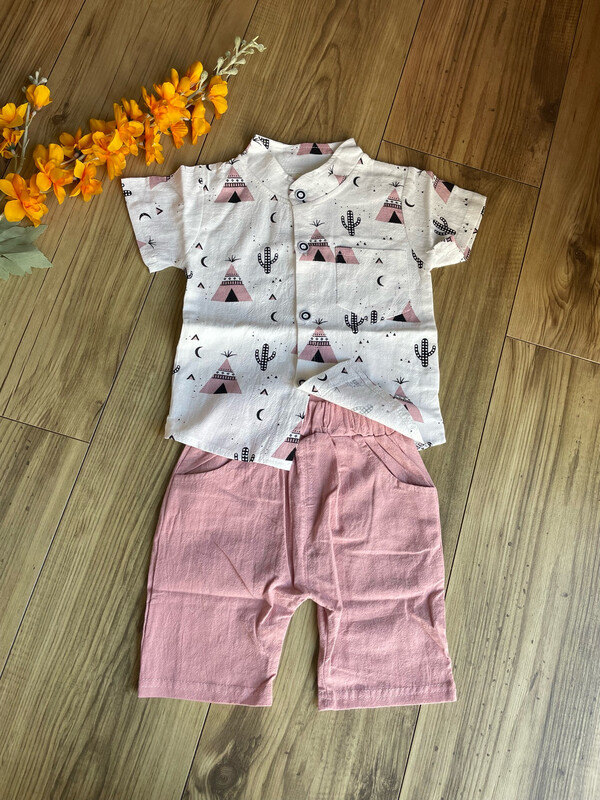 Linen Button Shirt &amp; Shorts 