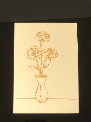Pack of 10 Flowers in vase - one continuous line correspondence card