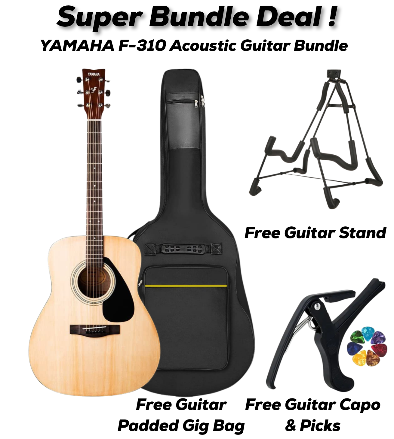YAMAHA F-310 Acoustic Guitar Natural- Super Bundle Deal !