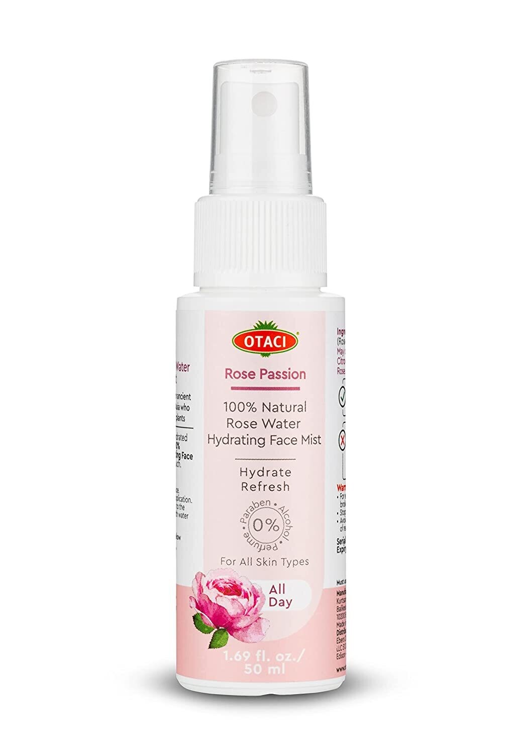 OTACI Rose Passion 100% Natural Rosa Damascena (Rose) Water Hydrating Face Toner Mist 50 ml