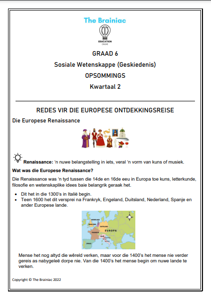 Gr 6 SW (Geskiedenis) Opsommings - Kwartaal 2