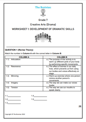 Gr 7 Drama Worksheets - Term 2