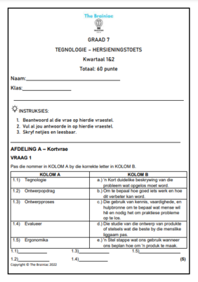 Gr 7 Tegnologie Hersieningstoets - Kwartaal 1&amp;2