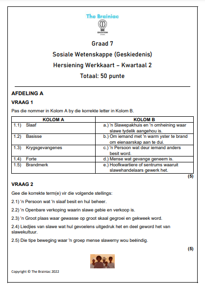 Gr 7 Geskiedenis Werkkaart (Hersiening)- Kwartaal 2