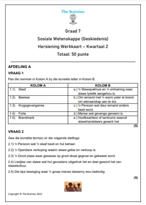 Gr 7 Geskiedenis Werkkaart (Hersiening)- Kwartaal 2