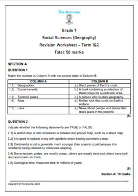 Gr 7 Geography Revision Worksheet - Term 1&amp;2