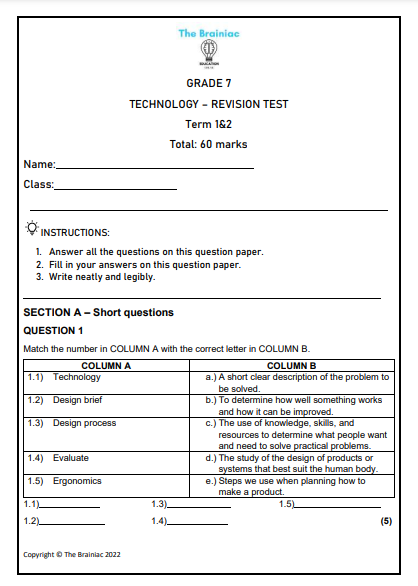 Gr 7 Technology Revision Test - Term 1&amp;2