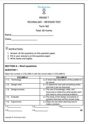 Gr 7 Technology Revision Test - Term 1&amp;2