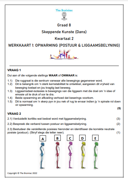 Gr 8 Dans Werkkaarte - Kwartaal 2