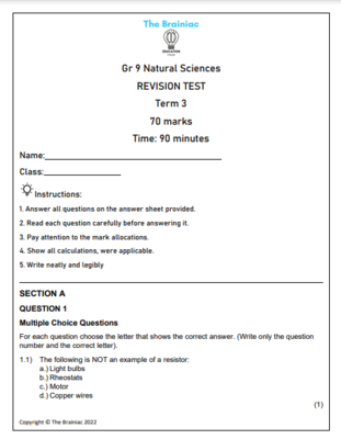 Gr 9 NS Revision Test - Term 3