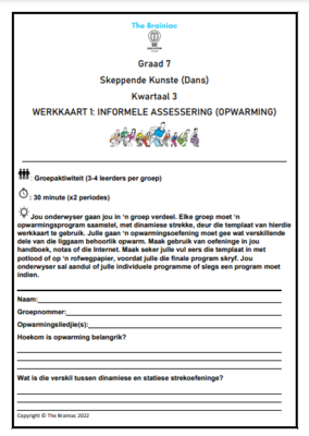 Gr 7 Dans Werkkaarte - Kwartaal 3