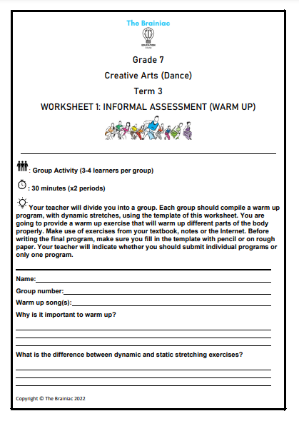 Gr 7 Dance Worksheets - Term 3