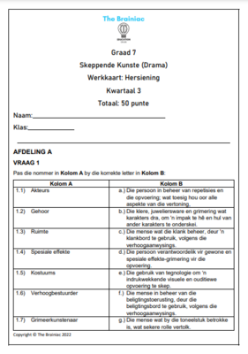 Gr 7 Drama Werkkaart (Hersiening) - Kwartaal 3