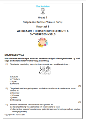 Gr 7 Visuele Kuns Werkkaarte - Kwartaal 3