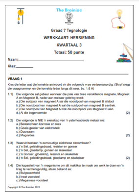 Gr 7 Tegnologie Hersieningswerkkaart - Kwartaal 3