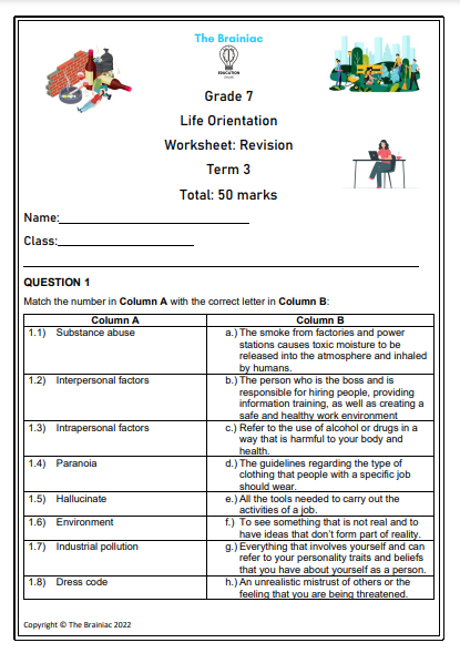 Gr 7 LO Revision Worksheet - Term 3