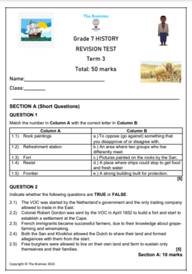 Gr 7 SS (History) Revision Test - Term 3