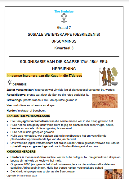 Gr 7 SW (Geskiedenis) Opsommings - Kwartaal 3