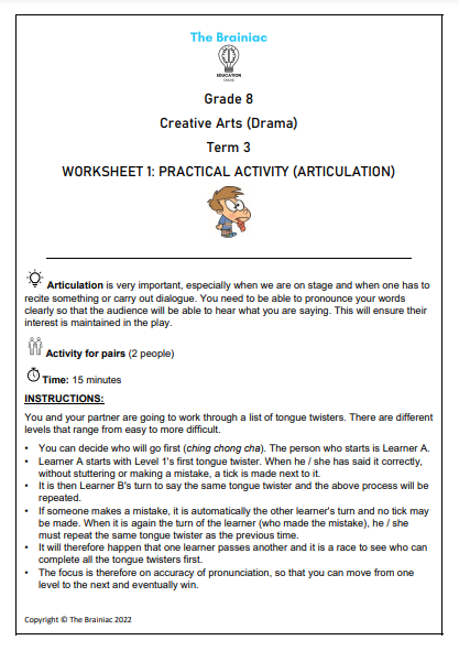 Gr 8 Drama Worksheets - Term 3